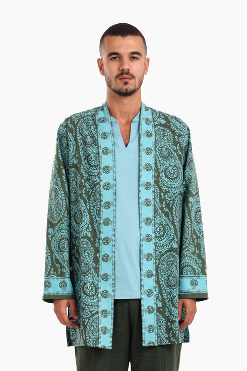 Long jacket in printed cotton with pockets